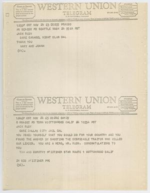 [Telegrams to Jack Ruby from Mary, Joann and Tom and Dorothy Pfitzner, November 24, 1963 #1]