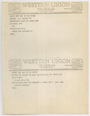 [Telegrams to Jack Ruby from The Amble Inn and Dororthy Fazzino, November 25, 1963 #2]