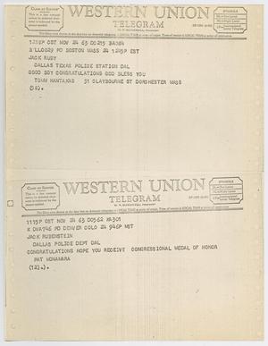 [Telegrams to Jack Ruby from Tomm Hantakas and Pat McNamara, November 24, 1963 #1]