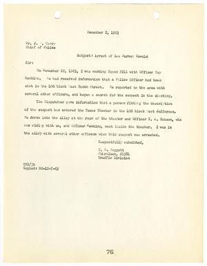 [Report from E. R. Baggett to Chief J. E. Curry, concerning the arrest of Lee Harvey Oswald]