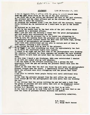 [Statement by R. E. Swain concerning the murder of Lee Harvey Oswald #1]