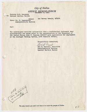 Primary view of object titled '[Memo to W. P. Gannaway from Bob K. Carroll, December 2, 1963 #3]'.