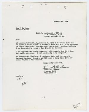 [Report from Kenneth K. Anderson to Chief J. E. Curry, November 26, 1963]