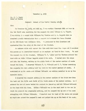 [Report from T. A. Hutson to Chief J. E. Curry, concerning the arrest of Lee Harvey Oswald #1]