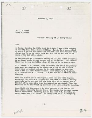 [Report from B. L. Beaty to Chief J. E. Curry, November 27, 1963]