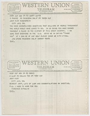[Telegrams to Jack Ruby from Jim Stone and Virginia Ditullio, November 24, 1963 #1]