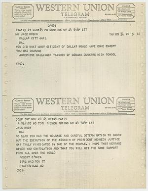 [Telegrams to Jack Ruby from Josephine Dallinger and Robert O'Shea, November 24, 1963 #1]