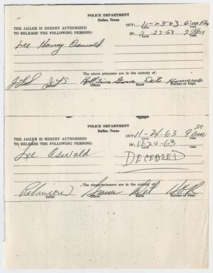 [Jailer's Release Form for the transfer of Lee Harvey Oswald #4]