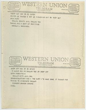 [Telegrams to Jack Ruby from Harold L. Gardiner and "Farmer's Branch Coward," November 24, 1963 #1]
