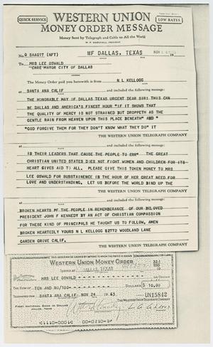 [Telegram and Money Order to Marina Oswald from N. L. Kellogg, November 23, 1963]