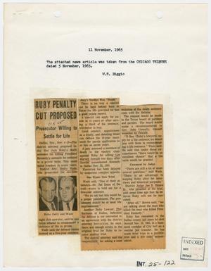 Primary view of object titled '[Newspaper Clipping: Ruby Penalty Cut Proposed, November 5, 1965]'.
