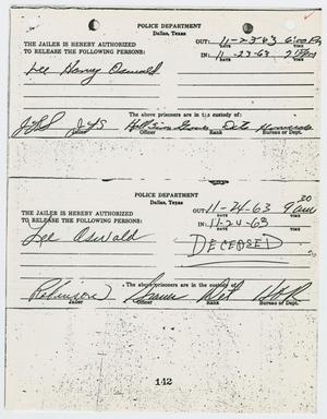 [Jailer's Release Form for the transfer of Lee Harvey Oswald #3]