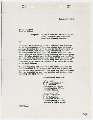 [Report from C. C. Wallace to Chief J. E. Curry, December 9, 1963]