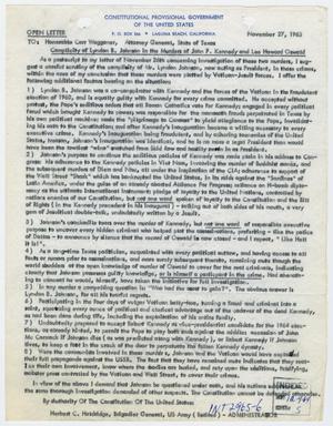 Primary view of object titled '[Letter to Waggoner Carr by Herbert C. Holdridge, November 27, 1963 #1]'.