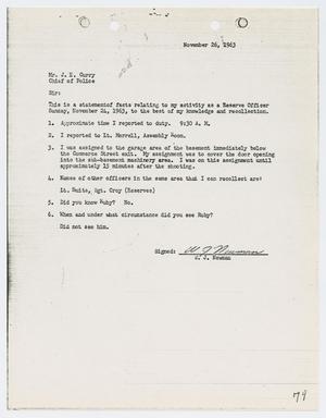 [Report from W. J. Newman to Chief J. E. Curry, November 26, 1963]
