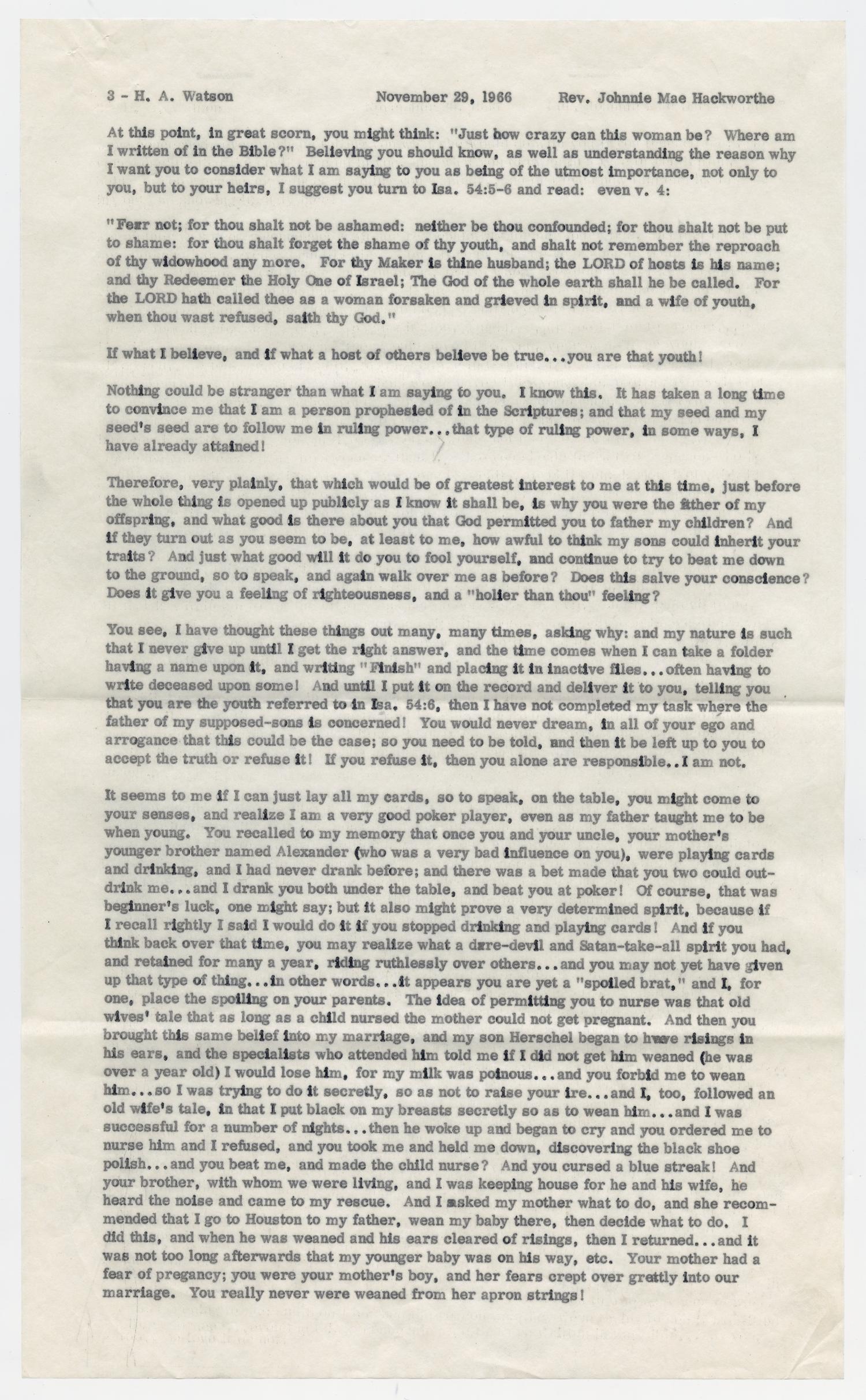 [Letter from Johnnie Mae Hackworthe to Captain Will Fritz, November 22, 1966]
                                                
                                                    [Sequence #]: 75 of 104
                                                