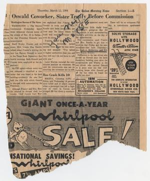 Primary view of object titled '[Newspaper Clipping Concerning Testimonies Before the Warren Commission]'.