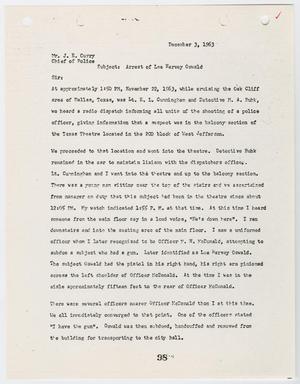 [Report from John B. Toney to Chief J. E. Curry, concerning the arrest of Lee Harvey Oswald #2]