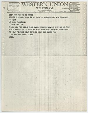 [Telegram to Jack Ruby from Mr. and Mrs. Mario Cohen, November 24, 1963 #1]