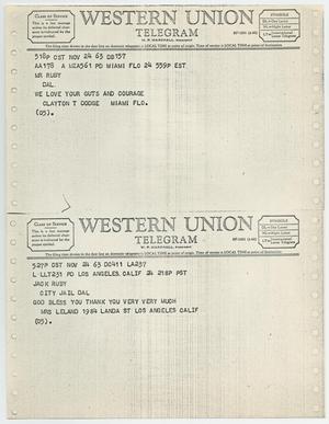 [Telegrams to Jack Ruby from Clayton T. Dogde and Mrs. Leland, November 24, 1963 #1]