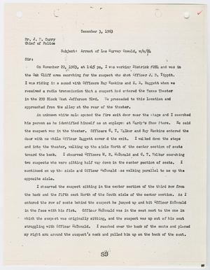 [Report from T. A. Hutson to Chief J. E. Curry, concerning the arrest of Lee Harvey Oswald #2]