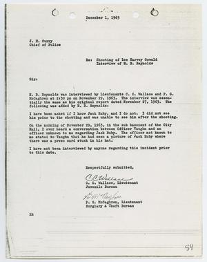 [Report from C. C. Wallace to Chief J. E. Curry, December 1, 1963]