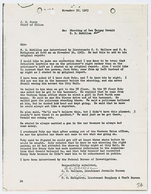 [Report from C. C. Wallace to Chief J. E. Curry, November 30, 1963]