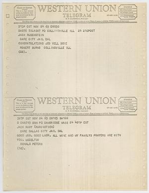 [Telegrams to Jack Ruby from Robert Burns and Ronald Peters, November 24, 1963 #1]