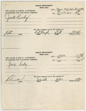 [Jailer's Release Form for Jack Ruby, November 25, 1963]