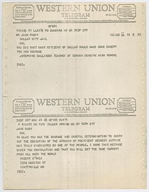 [Telegrams to Jack Ruby from Josephine Dallinger and Robert O'Shea, November 24, 1963 #2]