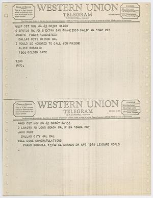 [Telegrams to Jack Ruby from Alice Rosario and Frank Goodell, November 24, 1963 #1]