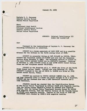 [Report to W. P. Gannaway by V. J. Brian, January 27, 1963]