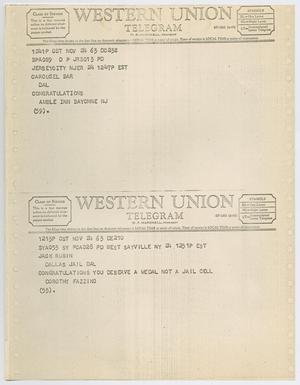 [Telegrams to Jack Ruby from The Amble Inn and Dororthy Fazzino, November 25, 1963 #1]