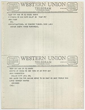 [Telegrams to Jack Ruby from Arthur Smith and an anonymous signer, November 24, 1963 #1]