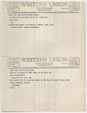 [Telegrams to Jack Ruby from Arthur Smith and an anonymous signer, November 24, 1963 #2]