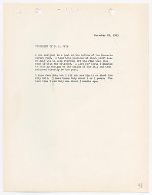 [Statement by D. L. Pate concerning his assignment and the murder of Lee Harvey Oswald]