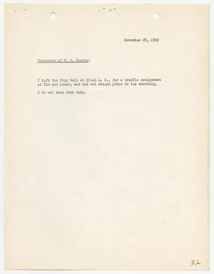 [Statement by M. E. Farris, concerning the murder of Lee Harvey Oswald]