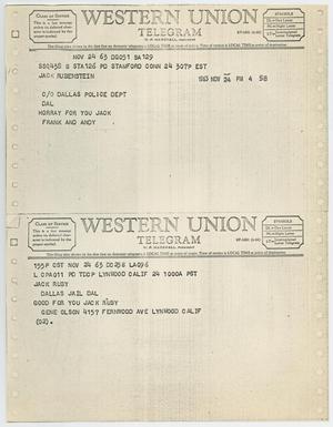 [Telegrams to Jack Ruby from Frank and Andy and Gene Olson, November 24, 1963 #1]