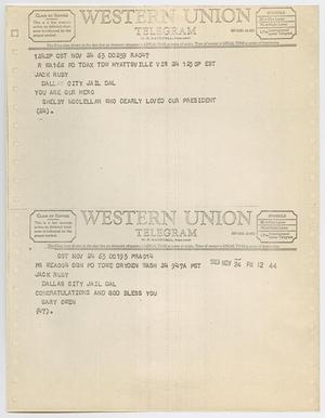 [Telegrams to Jack Ruby from Shelby McClellan and Gary Owen, November 24, 1963 #2]