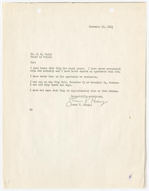 [Report to Chief J. E. Curry by James P. Hargis, regarding his acquaintance with Jack Ruby]