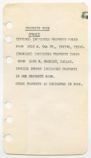 [Inventory from a small notebook listing property belonging to Lee Harvey Oswald]
