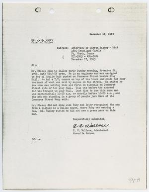 [Report from C. C. Wallace to Chief J. E. Curry, December 18, 1963]