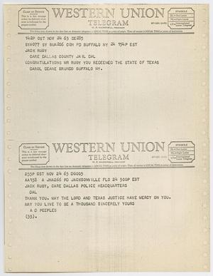 [Telegrams to Jack Ruby from Carol Deane Brundo and A. D. Peeples, November 24, 1963 #2]