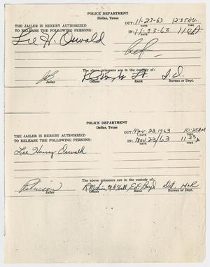 [Jailer's Release Form for transfer of Lee Harvey Oswald #1]