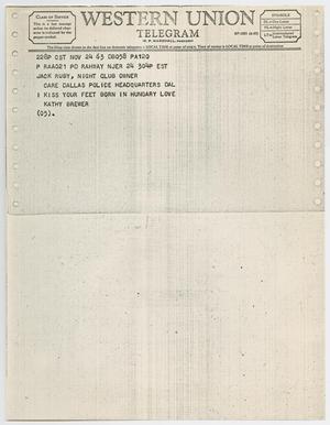 [Telegram to Jack Ruby from Kathy Brewer, November 24, 1963 #2]
