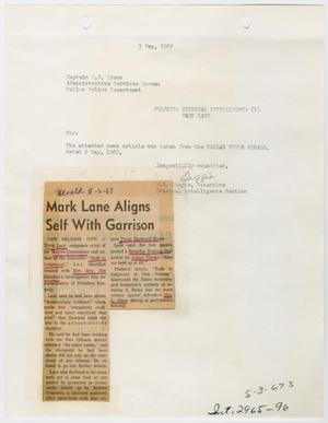 [Newspaper Clipping: Mark Lane Aligns Self with Garrison #2]