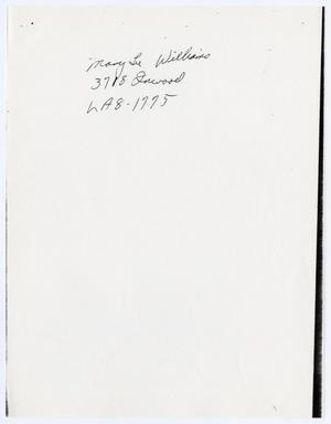 [Handwritten note with the address of Mary Lu Williams]