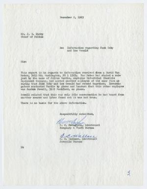 [Report to Chief J. E. Curry by P. G. McCaghren, following up on information about Jack Ruby and Lee Harvey Oswald]
