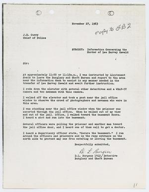 [Report from D. L. Burgess to Chief J. E. Curry, November 27, 1963]