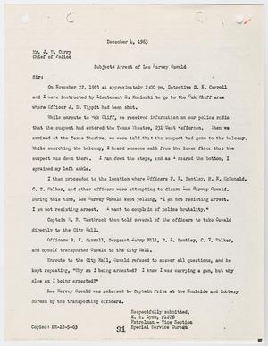 [Report from K. E. Lyon to Chief J. E. Curry, concerning the arrest of Lee Harvey Oswald #2]